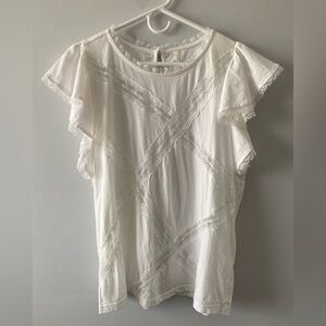 Anthropologie White Flutter Sleeve Lace Top Size XL